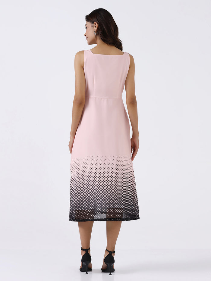 Women Peach Ombre Stretch Flared Midi Dress