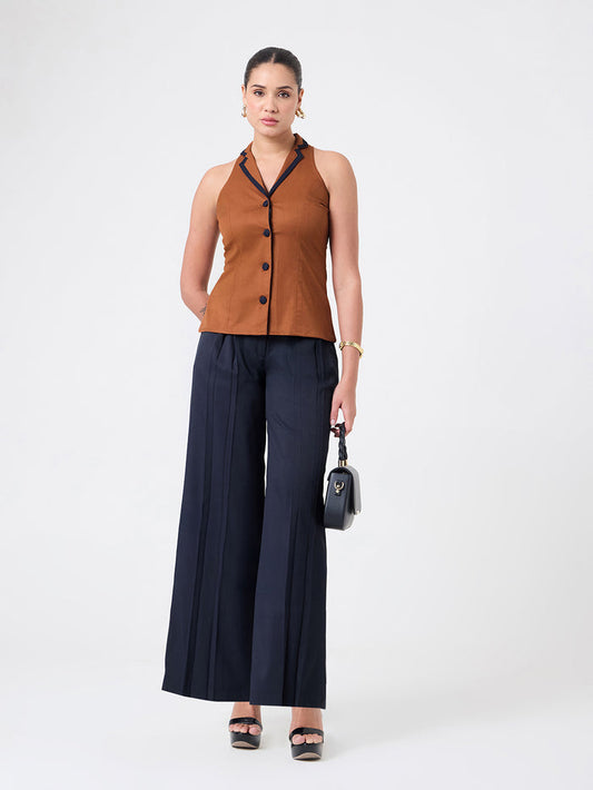 Women Rust & Navy Blue Sleeveless Co-ord Set