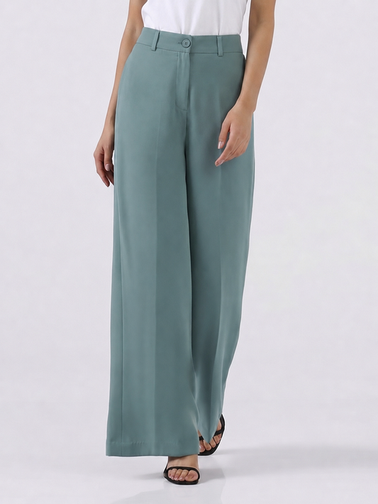 Women Sage Green High-Rise Trousers