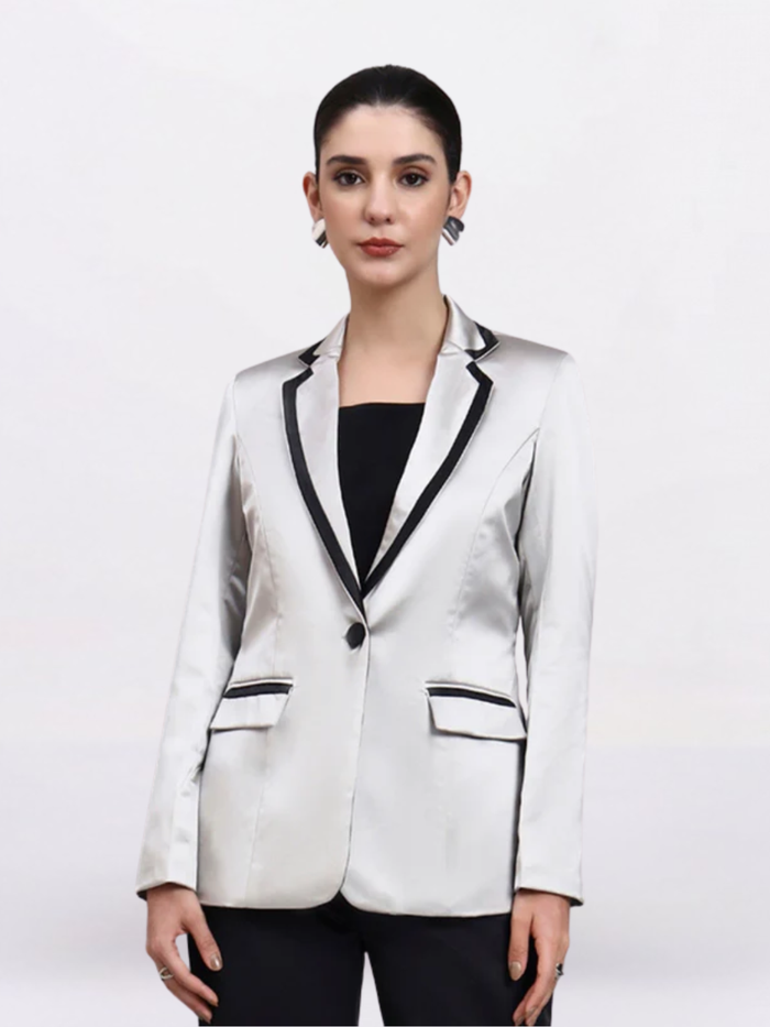 Women Silver Notched Lapel Blazer