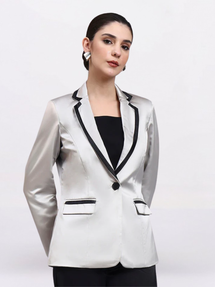 Women Silver Notched Lapel Blazer