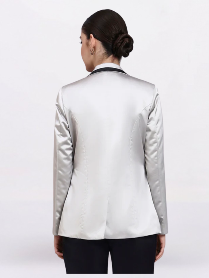 Women Silver Notched Lapel Blazer