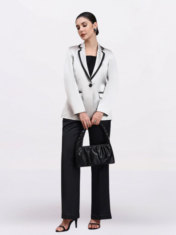 Women Silver Notched Lapel Blazer