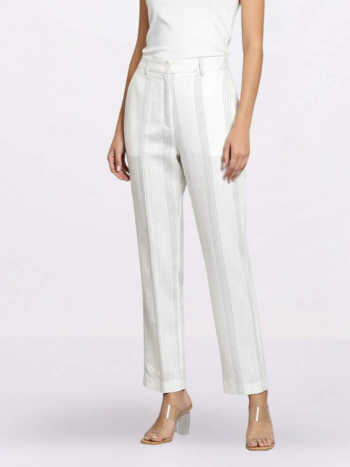 Women Striped Off White Trouser