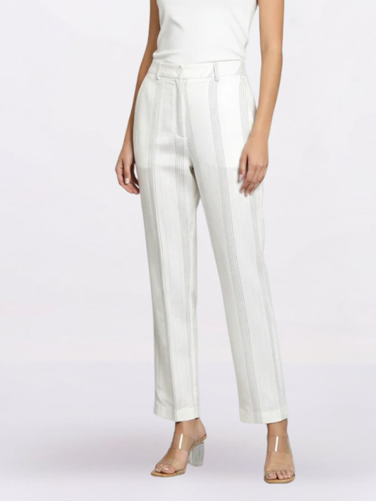 Women Striped Off White Trouser