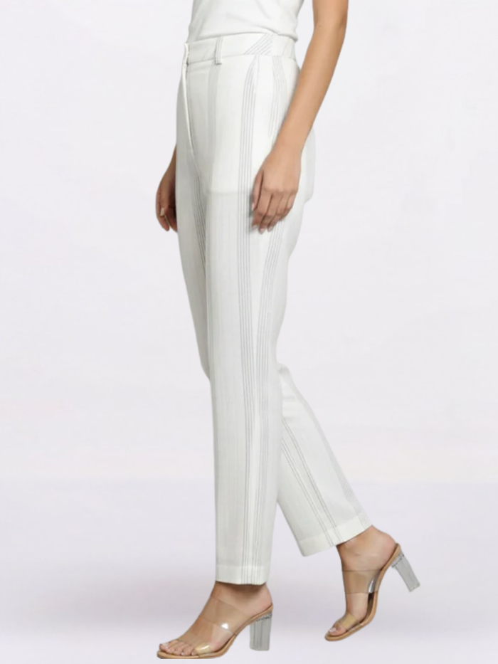 Women Striped Off White Trouser