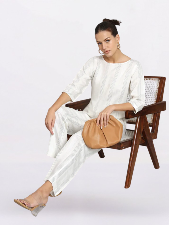 Women Striped Off White Trouser