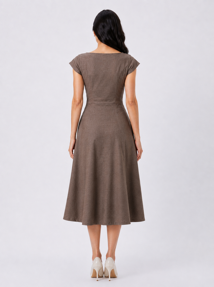 Women Taupe Non - Stretch Fit & Flare Midi Dress