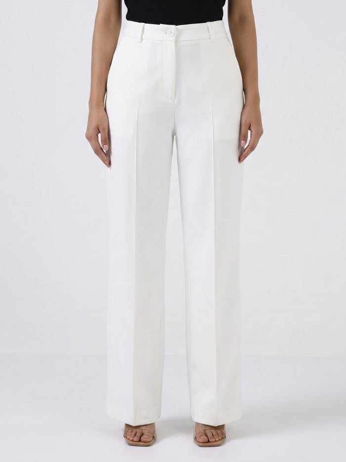 Women White High-Rise Pintucked Trousers