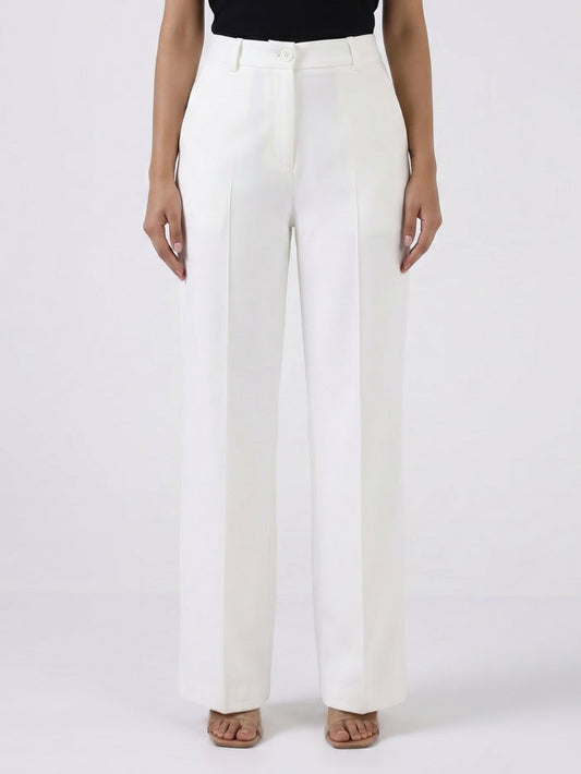 Women White High-Rise Pintucked Trousers