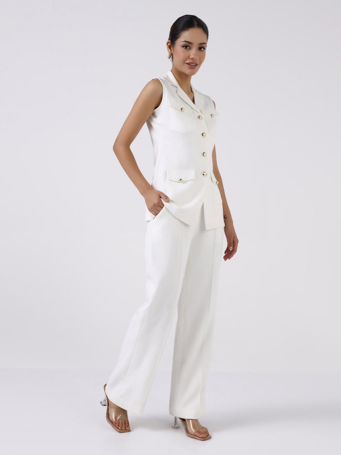 Women White High-Rise Pintucked Trousers
