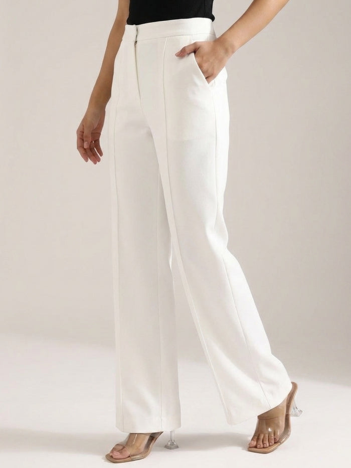 Women White High-Rise Pintucked Trousers