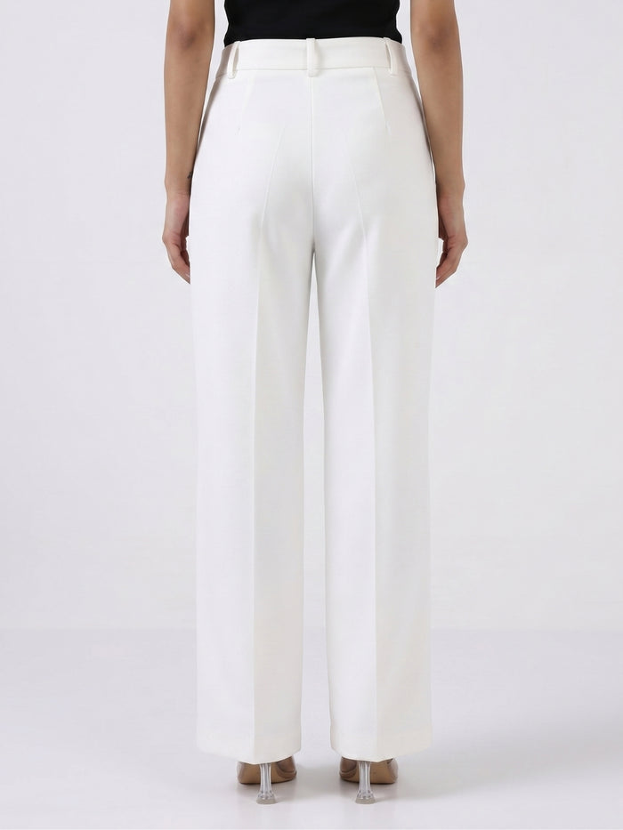Women White High-Rise Pintucked Trousers