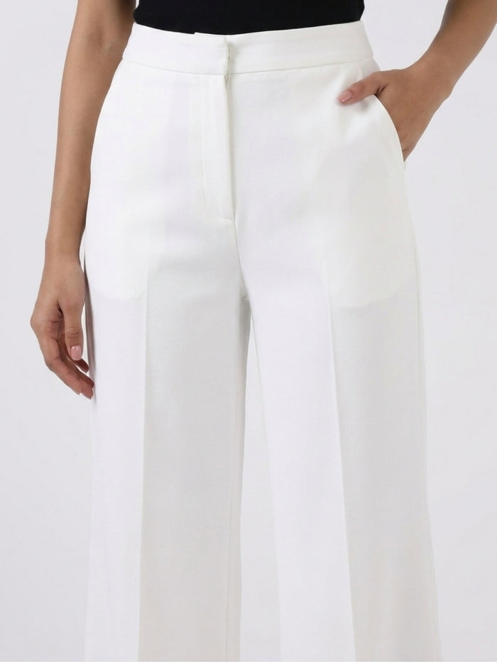 Women White High-Rise Pintucked Trousers