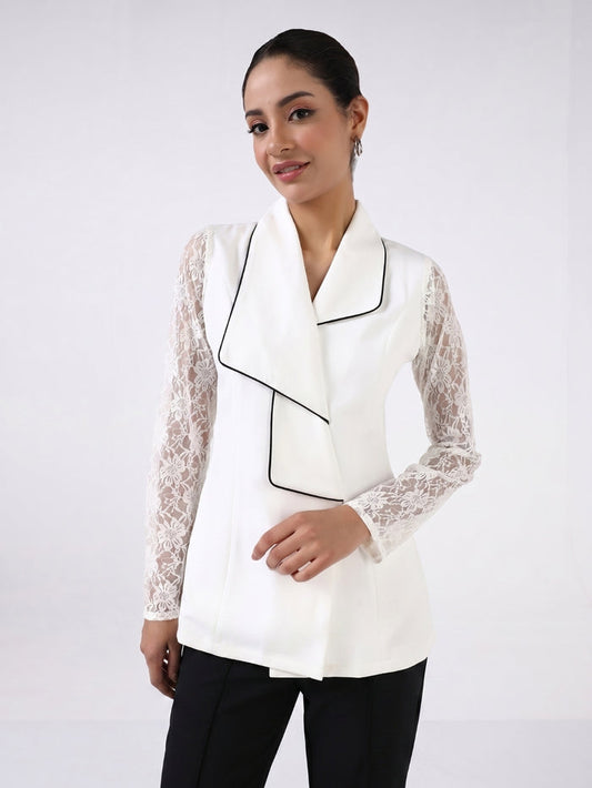 Women White Layered Collar Top