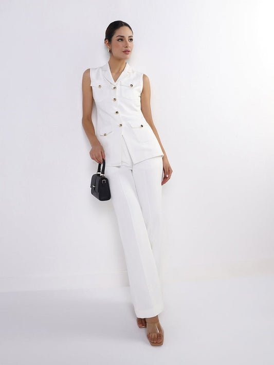 Women White Sleeveless Co-Ord Set