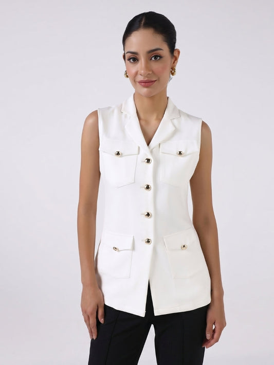 Women White Sleeveless Top