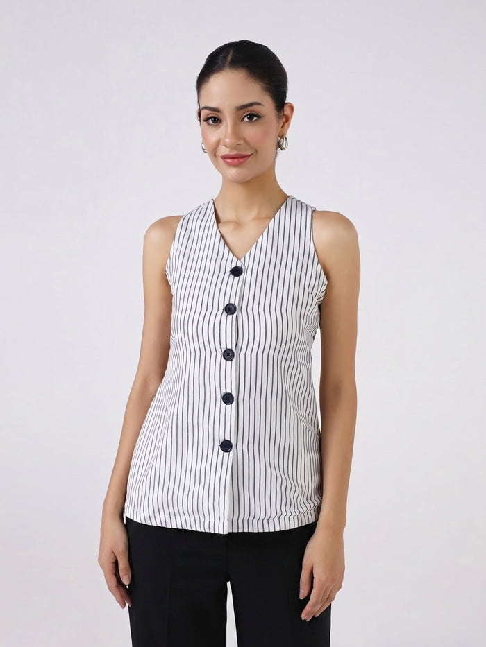 Women White Sleeveless Top
