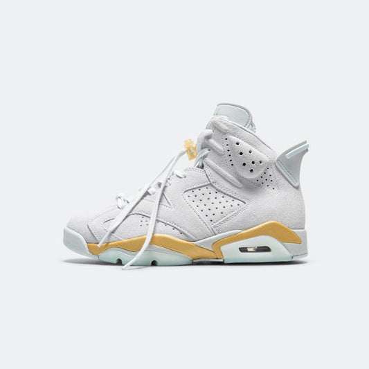Womens Air Jordan 6 Retro - Pure Platinum/Glacier Blue-Metallic Gold