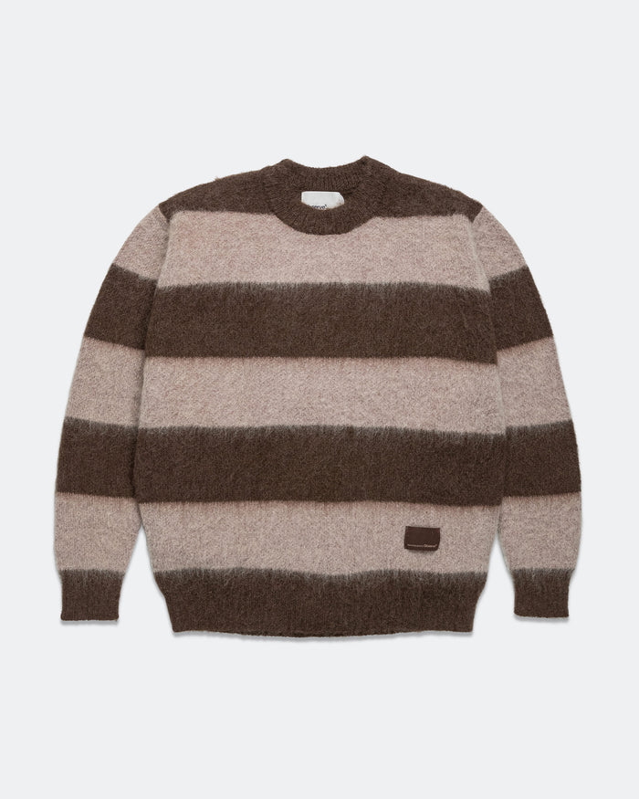 Wool Mohair Stripe Knit Sweater - Mocha