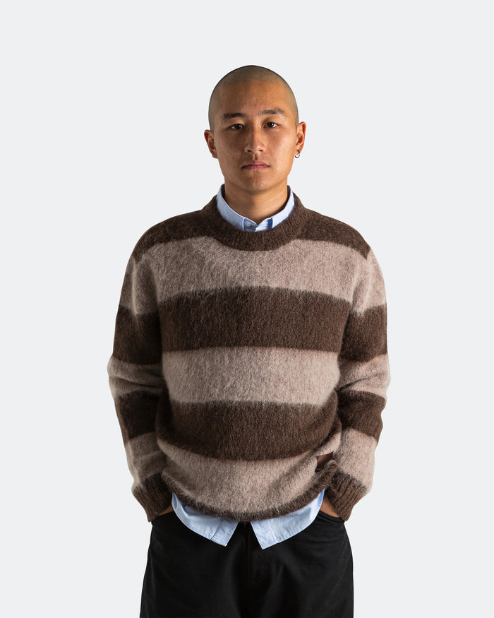 Wool Mohair Stripe Knit Sweater - Mocha
