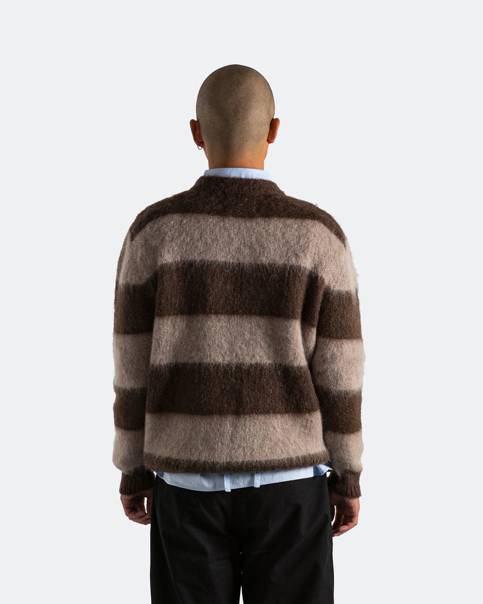 Wool Mohair Stripe Knit Sweater - Mocha