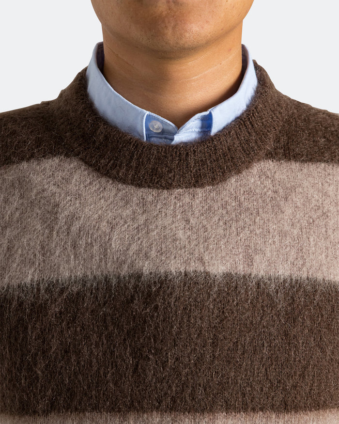 Wool Mohair Stripe Knit Sweater - Mocha