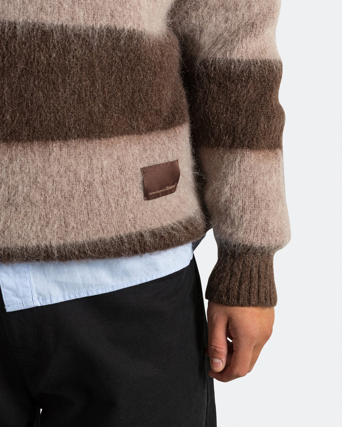 Wool Mohair Stripe Knit Sweater - Mocha