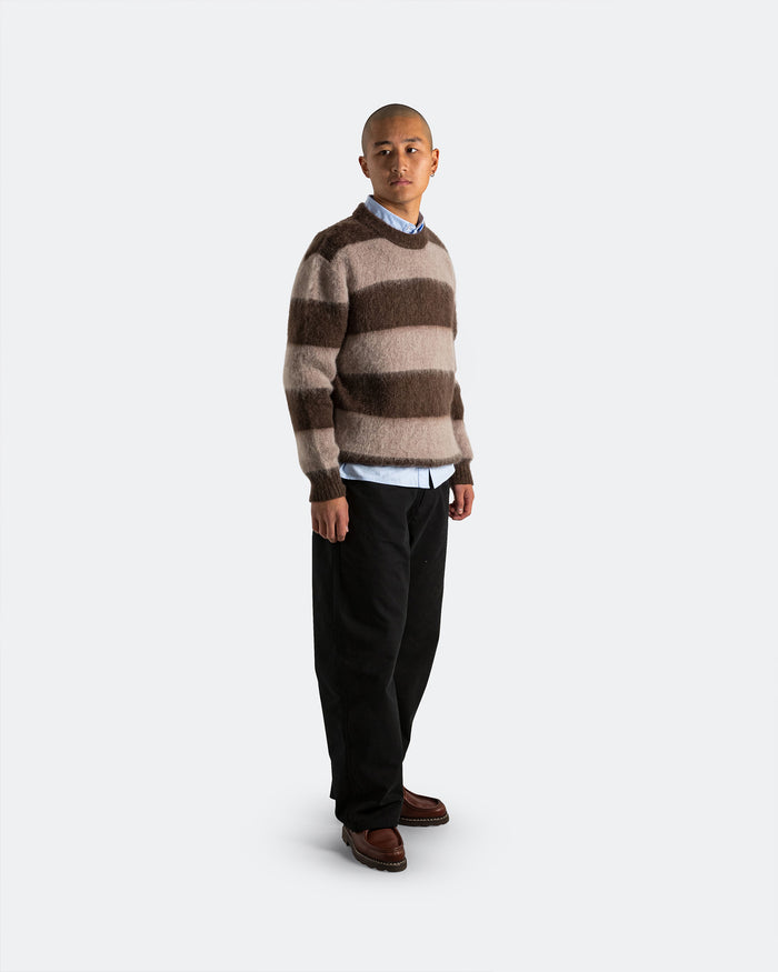 Wool Mohair Stripe Knit Sweater - Mocha